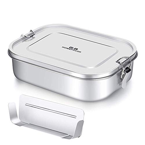 G.a HOMEFAVOR Stainless Steel Bento Lunch Box, 2-Compartment, 1400 ml/47 oz | Leak-Proof, Dishwasher Safe, BPA-Free, with Lock Clips & Removable Divider, Large Capacity, Meal Prep, for Adults - size: 1400 ml - with Compartments