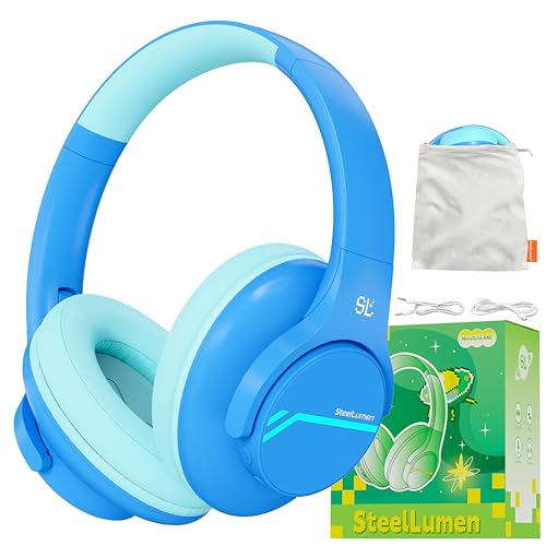 Steellumen Nova1Lite Kids Wireless Active Noise Cancelling Headphones, Bluetooth 5.3, Safe Volume 74/85/94dB, Real 40H Battery, Type-C Fast Charging, boy Girl Built-in Mic for School Travel Airplane - color: Blue