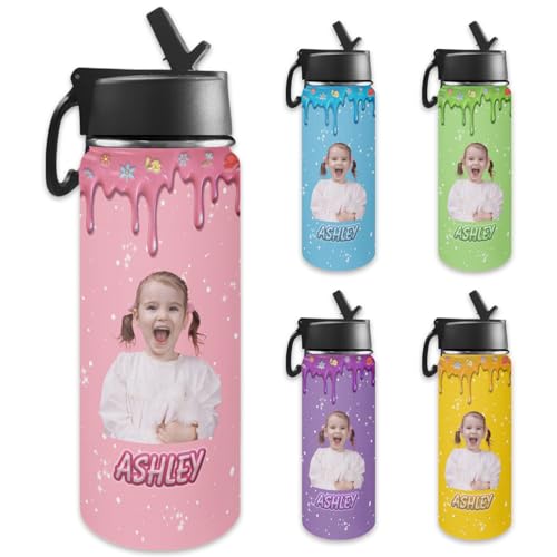 Personalized Water Bottles with Straw Lid for Kids Girls, Custom Cute Insulated Stainless Thermoses Cup with Name for School, Back to School Gifts for Daughter, Custom Birthday Christmas Gifts - color: # design 03-pic04