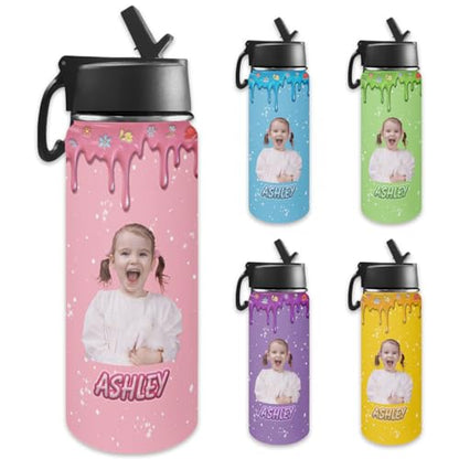 Personalized Water Bottles with Straw Lid for Kids Girls, Custom Cute Insulated Stainless Thermoses Cup with Name for School, Back to School Gifts for Daughter, Custom Birthday Christmas Gifts - color: # design 03-pic04