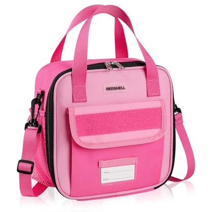 REDSHELL Lunch Box Kids, Large Insulated Lunch Bag for Girls, Rose Red | Tactical Style, Cooler Lunchbag, Square Toddler Lunchbox, School & Daycare, Lunch Tote, Water Bottle Holder, Adjustable Strap - color: Rose Red