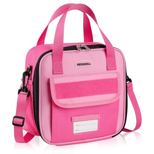 REDSHELL Lunch Box Kids, Large Insulated Lunch Bag for Girls, Rose Red | Tactical Style, Cooler Lunchbag, Square Toddler Lunchbox, School & Daycare, Lunch Tote, Water Bottle Holder, Adjustable Strap - color: Rose Red