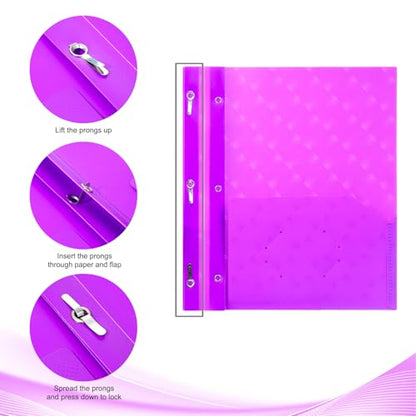 ViVin Plastic Folders with Pockets and Prongs,6 Pack,Heavy Duty 2-Pocket File Folder with 3 Fasteners,Fits Letter Size Paper,for School Home and Office(Bright Purple) - color: Bright Purple, size: 6 PACK