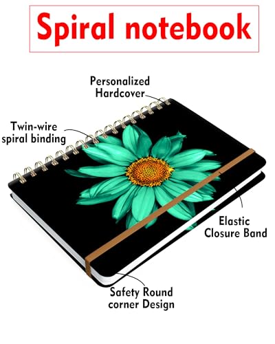 Spiral Journal Notebook for Women, Hardcover A5 College Ruled Notebook, 120 Pages, Thick Paper, Cute Lined Journal for School, Office & Work, 6 x 8.4 in(Turquoise Sunflower) - color: Turquoise Sunflower