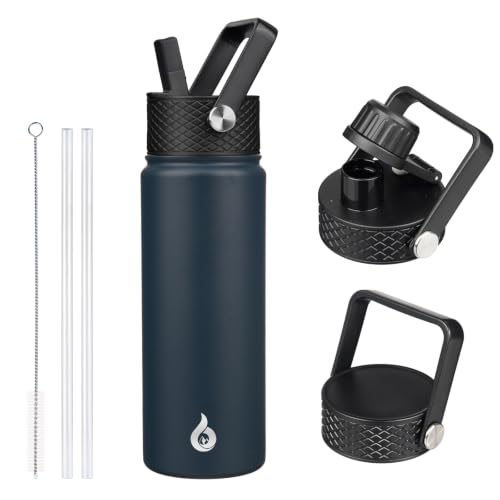 BJPKPK 22oz Insulated Water Bottle with Straw Lid, Stainless Steel Bottle | 3 Lids Included, Keep Cold & Hot, BPA-Free Leakproof Vacuum Bottle, Metal Water Bottle for office, Gym, Travel & Outdoor - color: Navy Blue, size: 22 Ounces