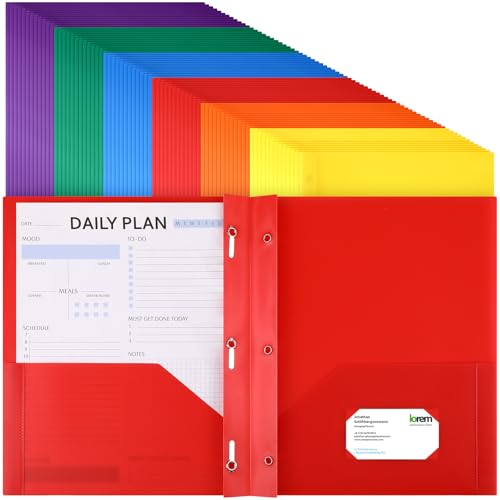 Cholemy 72 Packs Pocket Folders with Prongs Heavy Duty Plastic Folder with Business Card Slot 3 Prong Fasteners for School Office (Classic) - color: Classic