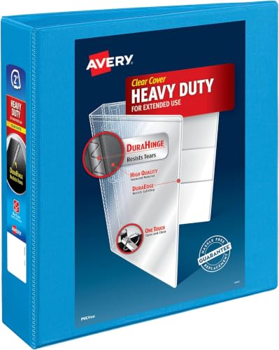 Avery Heavy-Duty View 3 Ring Binder, 2" One Touch Slant Rings, 2.8 Inch Wide Spine, Customizable Clear Cover, Ideal for School, Office, and Home Organization, 1 Light Blue Binder (05501) (Pack of 12) - size: 2" (Pack of 12)