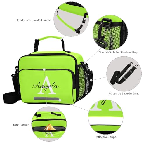 Custom Student Lunch Bag for Boys Girls Green Yellow Solid Color Personalized Name Lunch Box Insulated Cooler Bag for School Picnic Office - color: Multi26
