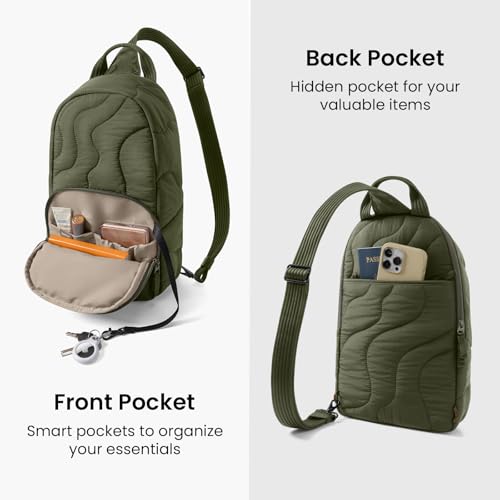 tomtoc 10L Crossbody Sling Bag Backpack for Women, Trendy Puffer Quilted Padded Bag for 13-inch Macbook Air, Macbook Neo A18, 11" iPad Air/Pro, Nintendo Switch 2, Lightweight Travel Chest Bag Daypack - color: Greenlands