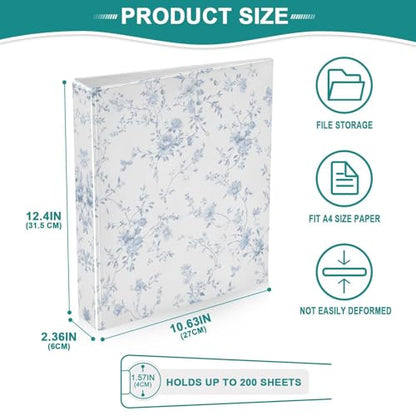 Blue Floral 3 Ring Binder 1.5 inch Binders Three Ring Binders with Clipboard Hold 200 Sheets for Office Supplies - color: Blue Floral Pattern Print
