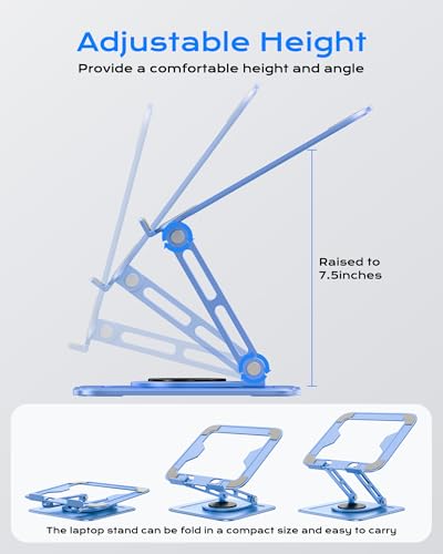 LOXP Adjustable Laptop Stand, Computer Stand with 360 Rotating Base, Ergonomic Laptop Riser Mount for Desk Foldable Protable Computer Desk Fits with MacBook Pro Air (10-16") - Blue
