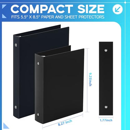 Henoyso 6 Pcs 1.5 Inch Mini 3 Ring Binders Fits 5.5 x 8.5 Paper, Holds(Capacity 280 Sheets), Plastic Flexible Three Round Rings Small Black A5 Binders Bulk for School, Office Use, Photo Album - color: Black, size: 1.5 Inch