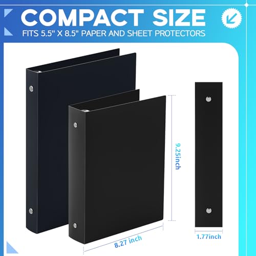 Henoyso 12 Pcs Plastic Mini 3 Ring Binders 1.5'' Binder, Fits 5.5" x 8.5" Paper Holds(capacity 280 Sheets), Flexible Three Round Rings Small Black Binders Bulk for School, Office Use, Photo Album Page - color: Black, size: 1.5 Inch