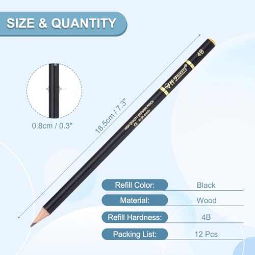 PATIKIL 12Pcs Drawing Pencils for Sketching, 4B Refill Sketch Pencils for Drawing, Graphite Art Pencil Set Professional Resistant Lead for Painting Shading Artist Office Supplies - size: 4B
