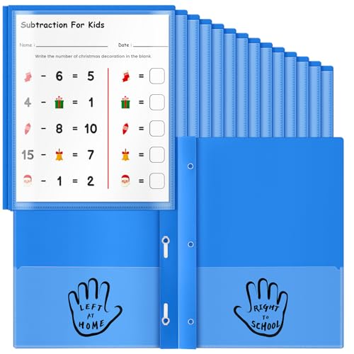 Henoyso 24 Pcs Plastic Folders with Clear Front Pockets and Prongs School to Home File Organizer Plastic Folder for Back to School Parent Teacher Communication Homework Office (Blue) - color: Blue