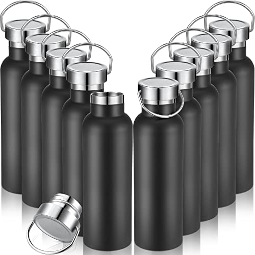 Mimorou 10 Pack Insulated Water Bottle 20 oz Stainless Steel Sport Bottle Bulk Double Wall Metal Reusable Flask with Leakproof Lid of Handle for Travel Cyclists School Gift(Black) - color: Black, size: 20 oz