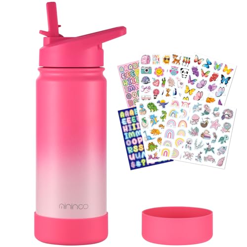mininoo Kids Water Bottle for School, 16oz Stainless Steel Insulated Water Bottle Kids with Straw Lid for Girls, Boys (Sweat Peach) - color: Sweat Peach, size: 16 Ounces