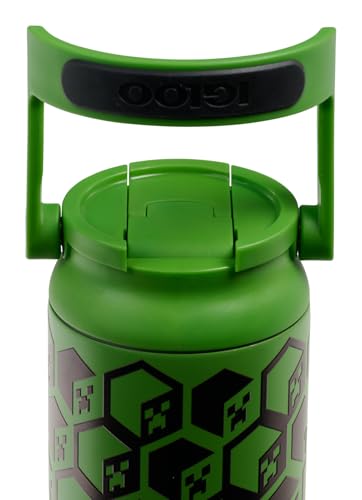 Igloo MineCraft Creeper 20 oz Sipper Glow in the Dark Sports Sipper, Stainless Steel Hydration Can with Lid & Straw, Insulated Water Bottle - color: 20 Oz Creeper