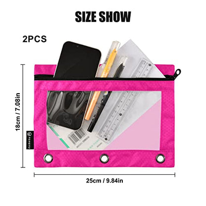 Binder Pouches,Deep Pink Pencil Pouch for 3 Ring Binder 2 Pack Clear Pencil Bag with Zipper for Office School Supplies - color: Deep Pink