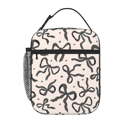 Black Bow Tie Insulated Lunch Box for Kids, Small Cooler Lunch Bag lunchbox for School, Toddler Lunch Box for Girls, Waterproof Durable Portable Lunch Tote Bag Food Container for Travel Picnic Work - color: Black Bow Tie
