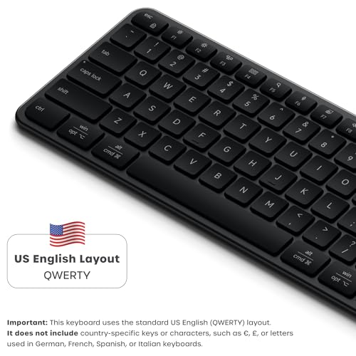 Satechi Slim EX3 Wireless Keyboard, Bluetooth & 2.4 GHz, Space Black | Full-size with numpad, instant OS key remap, rechargeable battery, for macOS, Windows, Android - color: Space Black, size: Keyboard