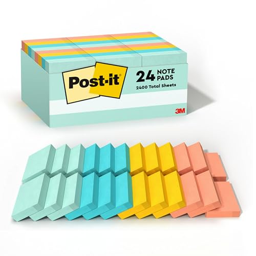 Post-it Notes, 1.38 x 1.88 in, Beachside Café Collection, 24 Pads | School Supplies and Office Products