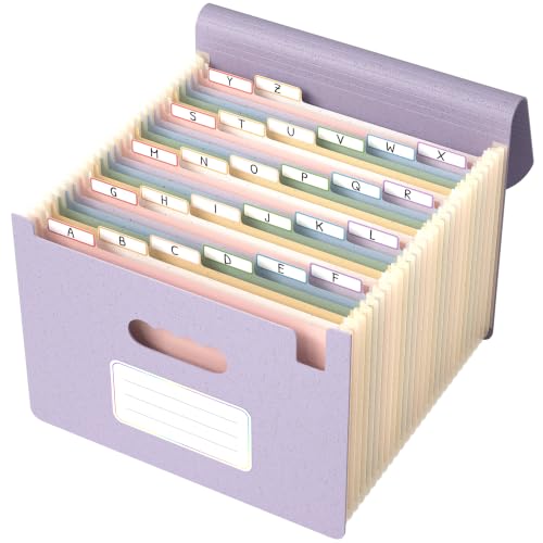ThinkTex Accordion File Organizer, 26 Pockets File Folders, Soft Violet | Monthly Bill Receipt Documents Organizer, A-Z Colorful Tabs, Letter/A4 Size for Classroom Office Organization Home Hospital - color: Soft Violet