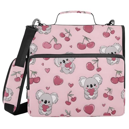 3 Ring Zipper Binder Koala Pink Cherry Binders Bag with Shoulder Strap 500 Sheets Paper Organizer Trapper Keeper Documents Storage File Folder for School Office - color: A2809