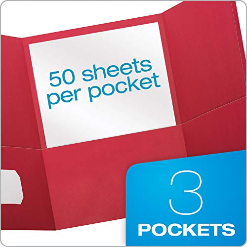 Oxford Tri-Fold Pocket Folders, Letter Size, Red, Interior Business Card Holder, 20 Per Box (59811)