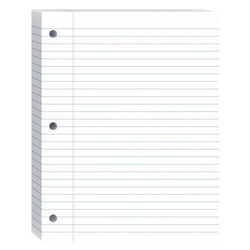 Loose Leaf Paper, 8.5x11 Wide Ruled, Notebook Paper for 3 Ring Binders, White Binder Notebook, 3 Hole Punch Paper, 100 Sheets/pack, 1 Pack - color: White, size: 8.5x11 Wide Ruled