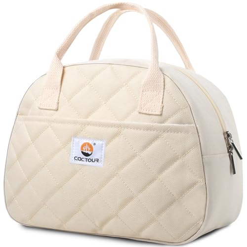 CaCTOUR Lunch Bag Women,Insulated Quilted Lunch Bag, Small Portable Cute Lunch Box,Cooler Bag Reusable Lunch Tote for Work/Travel/Picnic (Beige) - color: D-Beige, size: Small