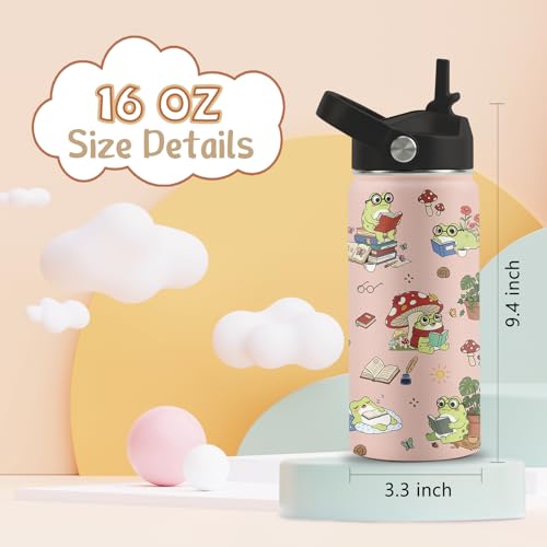 Frog Gifts for Boys Girls, 16 oz Water Bottle with Straw Lid, Frog Water Bottle, Stainless Steel Insulated Tumbler, Cute Frogs Cup, Frogs Themed Gifts - color: Frog