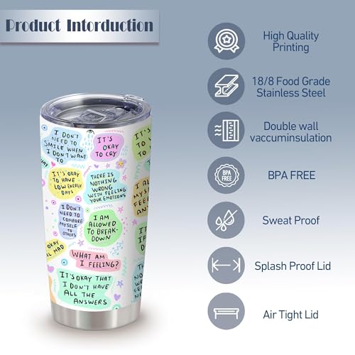 ATHAND 20 Oz Stainless Steel Insulated Travel Tumbler, My Mental Health Breakdown, Positive Daily Affirmation Gift for Women | Double Wall Insulated Mug, Positive Inspirational Design, Gift for Self Love Wellness Lovers, Fits Birthday Christmas - color: 1