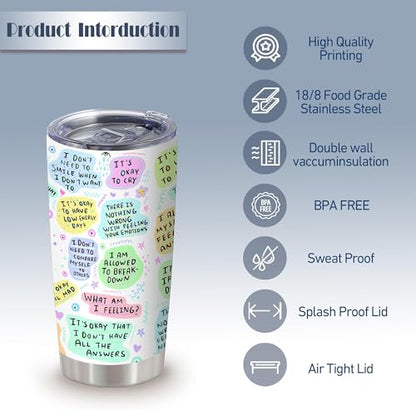ATHAND 20 Oz Stainless Steel Insulated Travel Tumbler, My Mental Health Breakdown, Positive Daily Affirmation Gift for Women | Double Wall Insulated Mug, Positive Inspirational Design, Gift for Self Love Wellness Lovers, Fits Birthday Christmas - color: 1