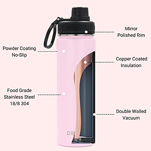 DRINCO Stainless Steel Water Bottle Spout Lid Vacuum Insulated Double Wall Water Bottle Wide Mouth (40oz 32oz 22oz 18oz 14oz) Leak Proof Keeps Cold or Hot (22 oz, 22oz Flamingo Pink) - color: 22oz Flamingo Pink, size: 22 Ounces
