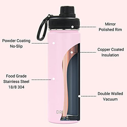 DRINCO Stainless Steel Water Bottle Spout Lid Vacuum Insulated Double Wall Water Bottle Wide Mouth (40oz 32oz 22oz 18oz 14oz) Leak Proof Keeps Cold or Hot (22 oz, 22oz Flamingo Pink) - color: 22oz Flamingo Pink, size: 22 Ounces