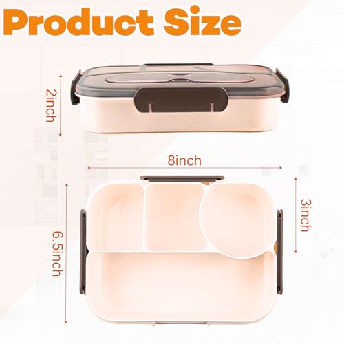 Bento Box for Adults,4 Compartments Lunch Box, Snack Containers Reusable Lunch Containers Drop-Proof, Dishwasher Safe & Made with BPA-Free Materials, Beige - color: Beige
