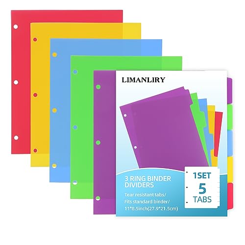 3 Sets Colorful Binder Dividers with Tabs,Plastic Index with 5 Tabs,Big Tab Dividers for 3 Ring Binder - style: 3 SETS 5 TAB