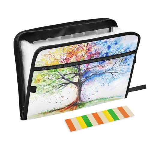 Colorful Tree of Life Accordion Filing Folder Durable Water-Repellent Nylon 13 Expanding Pockets & Color Labels File Organizer for Office School & Home Use - color: Colorful Tree of Life