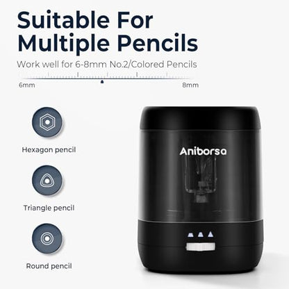 Electric Pencil Sharpener, USB & Battery Operated, Adjustable Nibs, Automatic Pencil Sharpener for Kids, Classroom, School, Home, Office, Black