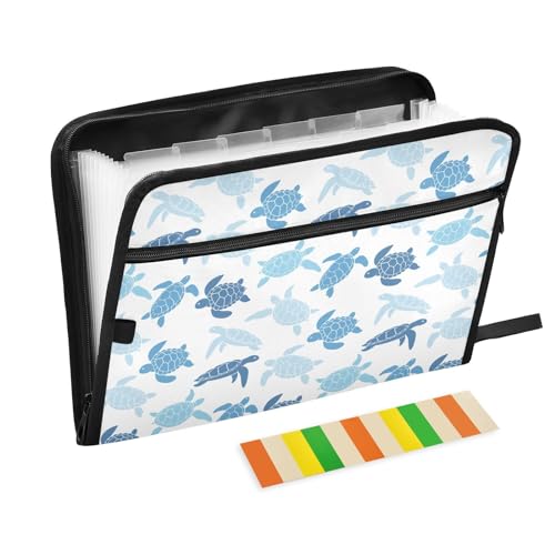 Blue Cute Turtle File Folders, Plastic Folders with 13 Pockets, Expandable File Folder for Documents School Students Office, Aesthetic Folder with Labels A4 Letter Size - color: Multicolor 21