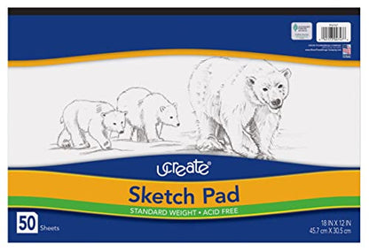 UCREATE - P4747 UCreate Sketch Pad, Standard Weight, 18" x 12", 50 Sheets | Sulphite, White, Long Edge Tape Bound, Heavy Chipboard Back, Acid Free, Recyclable, P4747 - size: 18" x 12"