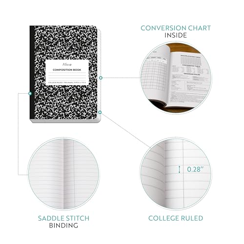 Alitte Composition Notebooks 4-Pack | College Ruled, 200 Pages (100 Sheets) | Black Marble Smooth Thick Pages | 9.75x7.5 | School Notebooks, Writing Pads - size: 4 Pack, style: College Ruled