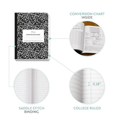 Alitte Composition Notebooks 4-Pack | College Ruled, 200 Pages (100 Sheets) | Black Marble Smooth Thick Pages | 9.75x7.5 | School Notebooks, Writing Pads - size: 4 Pack, style: College Ruled