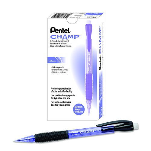 Pentel CHAMP Mechanical Pencil, (0.7mm), Violet Barrel, Box of 12 (AL17V) - color: Purple, size: 1 Count (Pack of 12), style: 0.7 mm