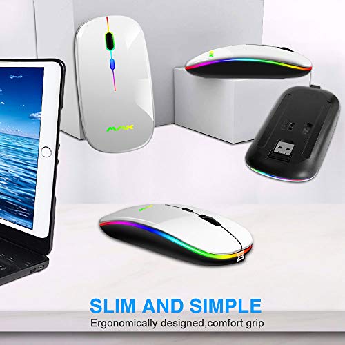 Wireless Bluetooth Mouse for Laptop, Rechargeable Mouse 2.4G USB Optical Wireless Mouse, LED Slim Dual Mode(Bluetooth 5.0 and 2.4G) Wireless for Laptop, PC, Mac OS, Android, Windows(Silver) - color: Silver