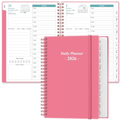 Daily Planner 2026 Full Page Per Day- 2026 Daily & Monthly Planner from January 2026 to December 2026, Day Planner 2026 with 12 Months Tabs, 6.4" x 8,5", Pink - color: Pink, size: 6.4" x 8.5"