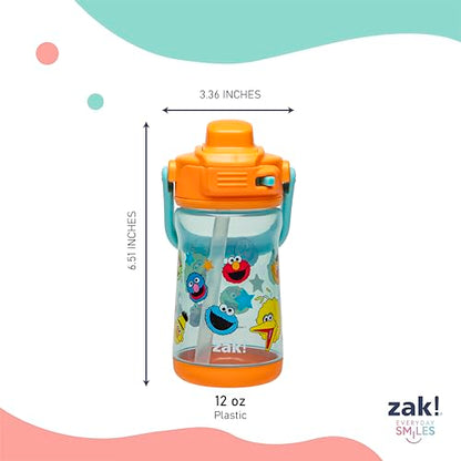 Zak Designs Sesame Street Beacon Kid Water Bottle for Travel or At Home, 12oz Plastic is Durable and Leak-Proof with Liquid Lock Spout, Cover, Carry Handle, Protective Base (Elmo & Friends) - color: Sesame Street (Elmo & Friends)