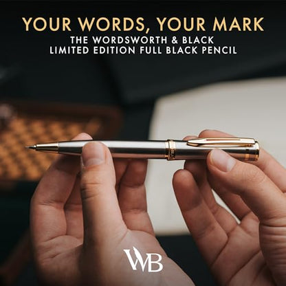 Wordsworth and Black Mechanical Pencil Graphite Lead- Stunning Luxury Metal Pencil, Silver Chrome 24K Gold Finish, 0.7mm Led, Best Gift Set for Men & Women, Professional Executive Office Pencils - color: Silver Gold