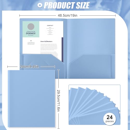 Gueevin 24 Pcs Plastic Folders with Pockets, Back to School Two Pocket Folder Fit Letter Size, Heavy Duty School Business Card Holder for Home Office, 11. 61 x 9. 45 Inches (Haze Blue) - color: Haze Blue